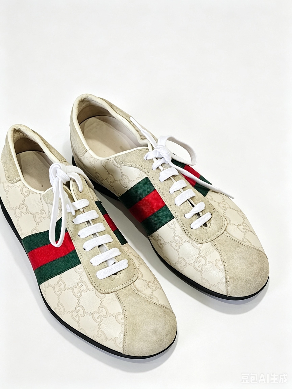 Gucc Lace-Up Sneaker with Green & Red Stripe